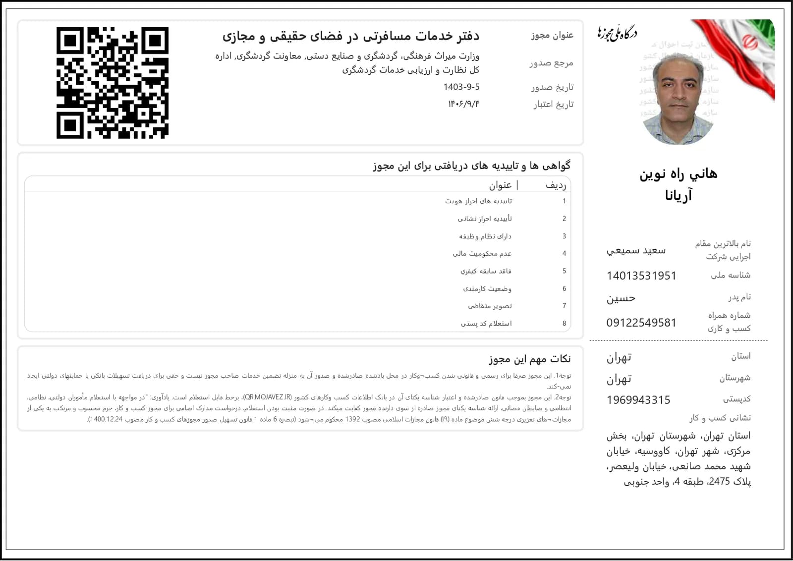 مجوز دفتر خدمات مسافرتی در فضای حقیقی و مجازی